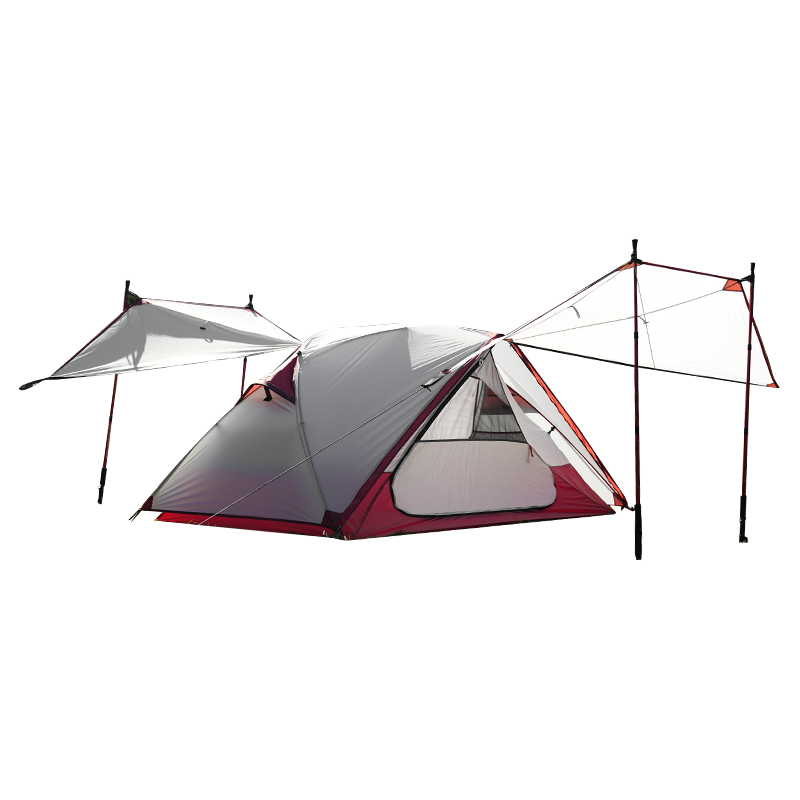 Tenda hiking ringan dengan tenda di depan dan belakang